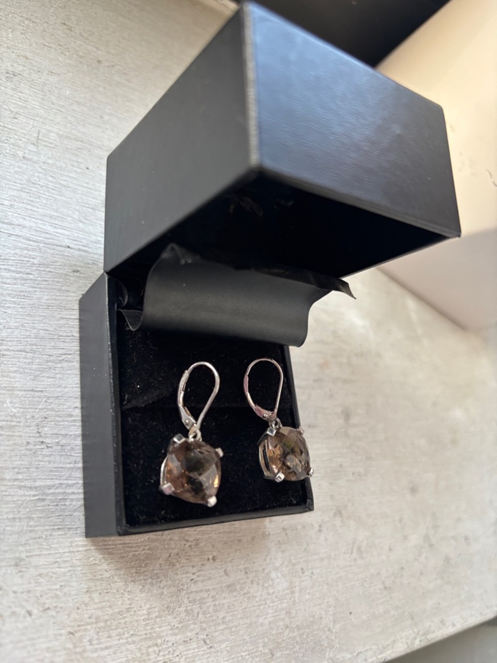 Silver Leverback Earrings with Smoky Brown Gemstones - Picture 2 of 8